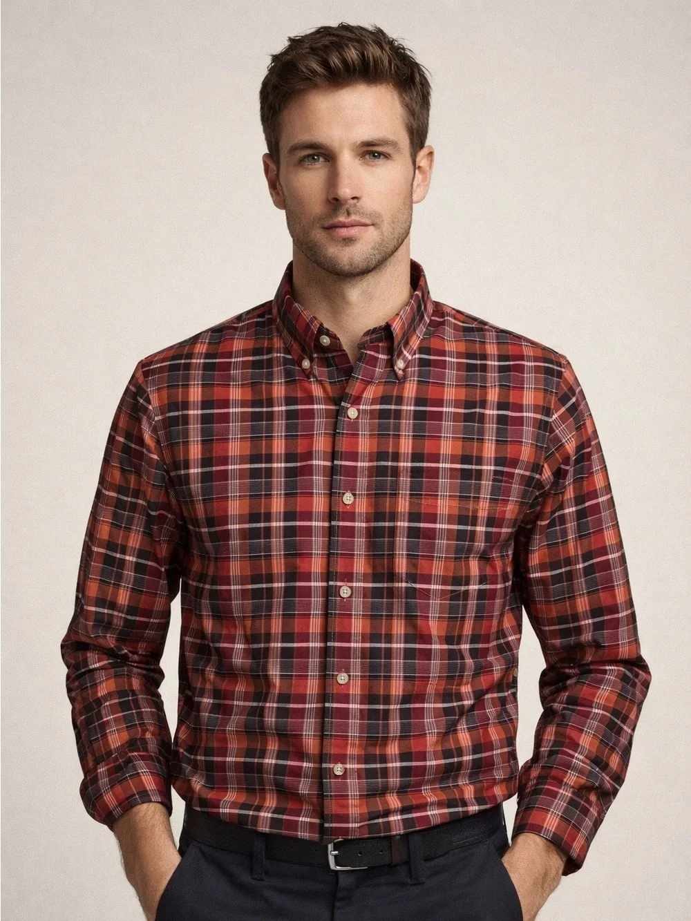 Banana Republic Red and Black Casual Button Down Shirt